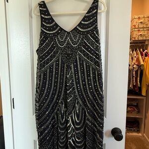 ModCloth Beaded Black Evening Dress - Elegant V-Neck Statement Piece